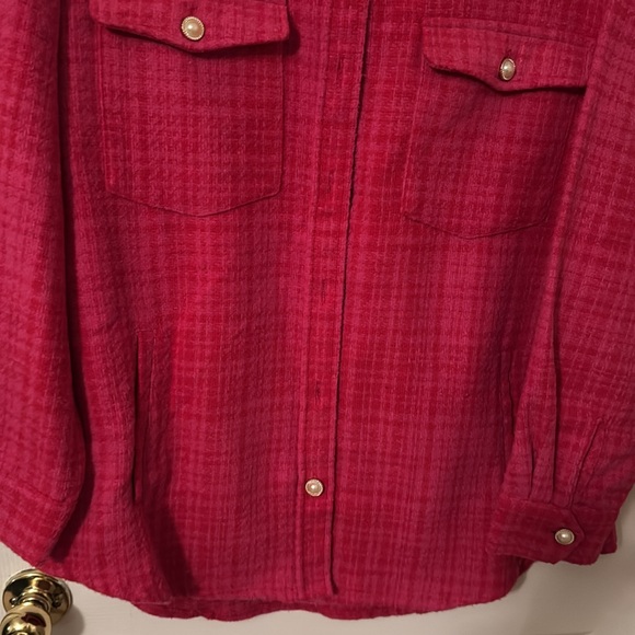 Forever 21 Plaid Longline Shacket Size L Color Fuchsia Berry - Picture 4 of 8